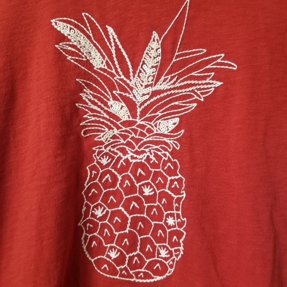 J crew burnt orange embroidered pineapple t-shirt - Picture 4 of 5